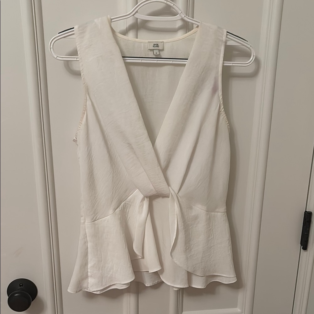 River Island White Sleeveless Wrap Peplum Blouse